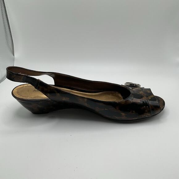 Antonio Melani Shoes Womens 8M Leopard Slingback Peep Toe Low Wedge Heel Slip On - Picture 9 of 13